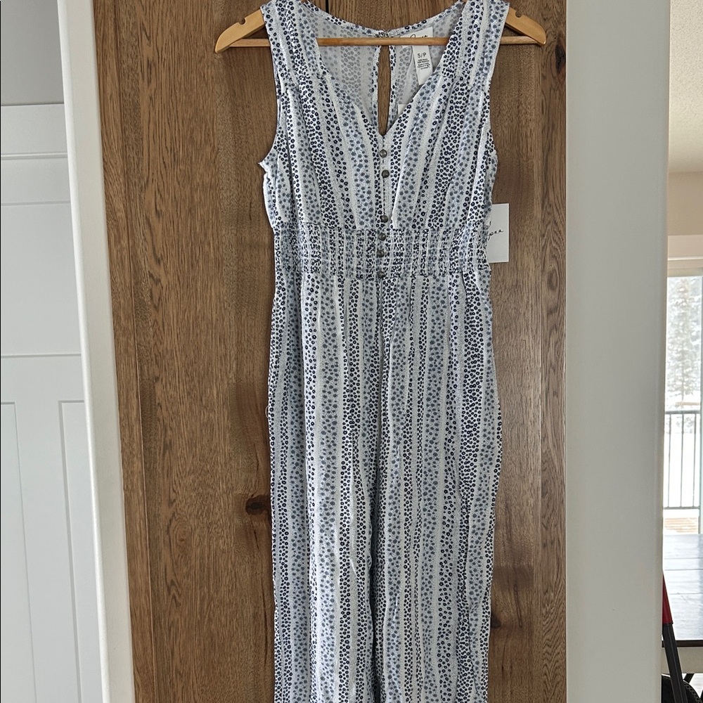 Japna White and Blue Patterned Jumpsuit
